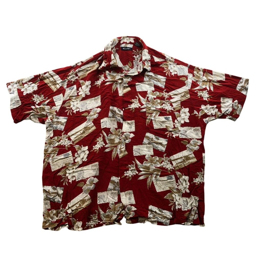 Puritan Mens Hawaiian Shirt Size 2XL Short Sleeve Red Floral Postcard Casual Y2K
